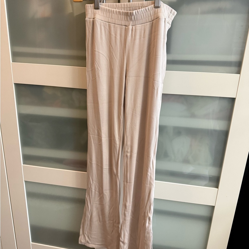 Zara Cream Elastic Waist Wide-Leg Pants